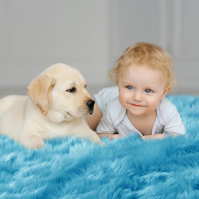 Faux Fur Rug for Bedroom, Fluffy Runner Rugs Soft Sheepskin Rug Sofa Couch Seat Cushion, 2x6ft Sky Blue Plush Area Rug Shag Rugs Floor Carpets for Nursery Bedside, Cute Shaggy Fuzzy Home Decor