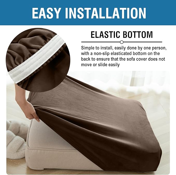Couch Cover Stretch Velvet Sofa Cushion Cover 2-Piece - Elastic Washable Slipcover for Seat or Backrest, Couch Seat Covers for Sofas (Coffee)