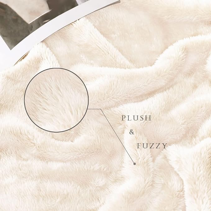 Exclusivo Mezcla Plush Fuzzy Fleece Bed Blanket King Size, Super Soft, Fluffy and Warm Blankets for Couch, Bed, All Season (Ivory, 90x104 inches)