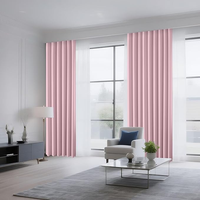 CUCRAF Light Pink Blackout Curtains 54 inch Length 2 Panels Set, Rod Pocket Room Darkening Drapes for Bedroom Living Room, Insulated Thermal Light Blocking Window Curtain (W52 x L54 Inch)