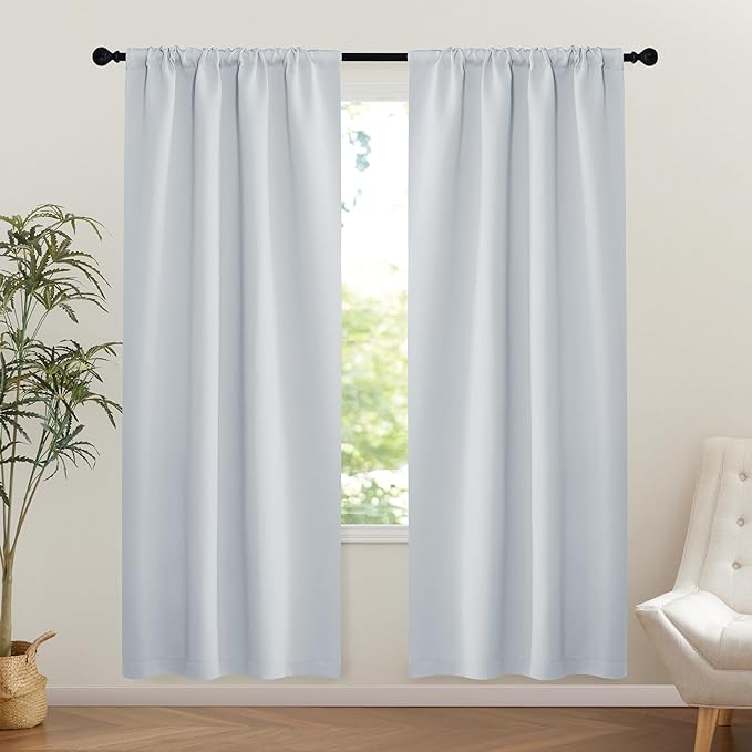 NICETOWN 1 Panel Room Darkening French Door Curtain, Thermal Insulated Front Glass Door Doorway Privacy Sidelight Rod Pocket and Ceiling Track Curtain for Kitchen, 36" x 72", Greyish White