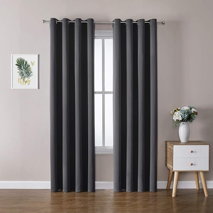 ChrisDowa Blackout Curtains 80 Inches Long 2 Panels Set for Living Room, Grommet Thermal Insulated Room Darkening Curtains for Bedroom (Dark Grey, 52 x 80 Inch)