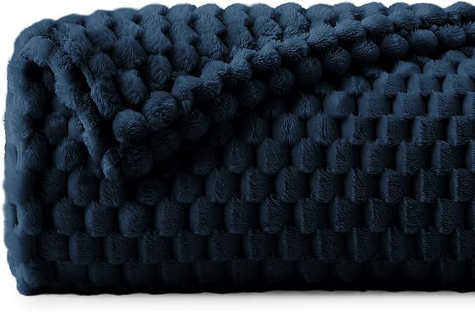 BEDELITE Fleece Blanket - 3D Jacquard Decorative Navy Throw Blankets for Couch & Bed, Soft and Cozy Warm Plush Fluffy Blanket All Seasons Suitable, 50x70Inches