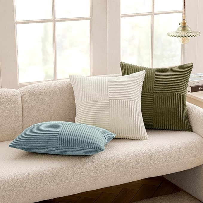 MIULEE Sky Blue Decorative Throw Pillow Covers 18x18 Inch for Couch Bed Sofa Pack of 2 Boho Farmhouse Throw Pillows Soft Cross Corduroy Patchwork Textured Cushion Cases