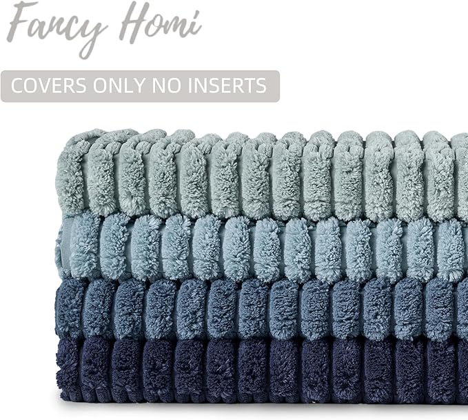 Fancy Homi Set of 4 Blue Lumbar Rectangle Decorative Throw Pillow Covers 14x24 Inch for Couch Bed Chair, Farmhouse Boho Room Decor, Soft Fuzzy Thick Corduroy Textured Coastal Blue Cushion Case 35x60cm