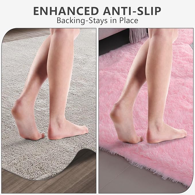 Shag Area Rugs for Bedroom Living Room,5X8 Ultra Soft Fluffy Area Rugs for Dorm, Indoor Carpet Nursery Rugs for Kids Girls Room Home Decor, Pink