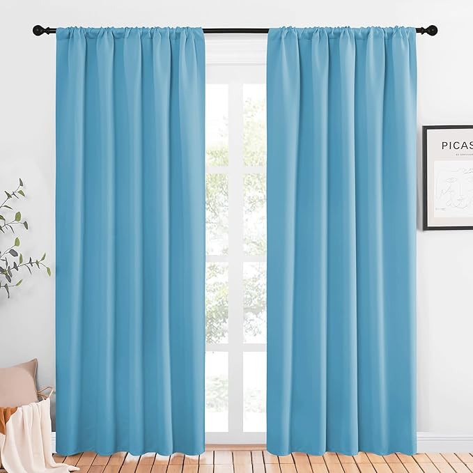 NICETOWN Window Curtains Blackout Drapes, Teal Blue, 1 Pair, 52 by 84-Inch, Thermal Insulated Solid Rod Pocket Blackout Curtains/Draperies for Living Room
