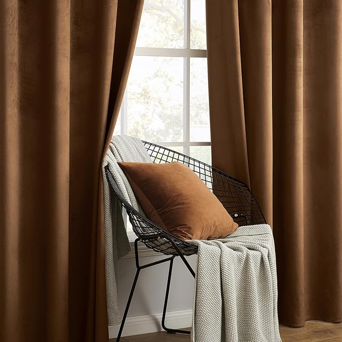 MIULEE Velvet Curtains Chocolate Elegant Grommet Thermal Insulated Soundproof Brown Room Darkening Curtains/Drapes for Classical Living Room Bedroom Decor 52 x 90 Inch Set of 2