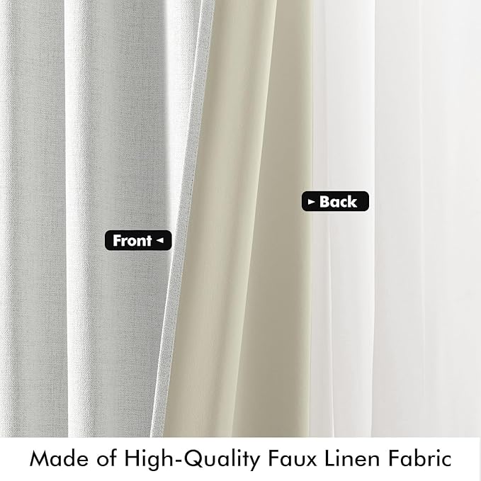 MIULEE 100% Blackout Linen Curtains for Bedroom, Heathered White Solid Luxury Decor Thermal Insulation Room Darkening Drapes for Living Room Nursery Back Tab Rod Pocket 42 x 84 Inches, 2 Panels