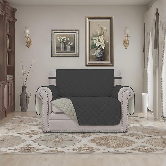 Easy-Going Oversized Chair Sofa Slipcover Reversible Sofa Cover Water Resistant Couch Cover Furniture Protector Cover with Elastic Straps for Pets Dog (Oversized Chair, Dark Gray/Beige)