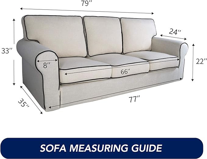 PureFit Reversible Quilted Sofa Cover, Water Resistant Slipcover Furniture Protector, Washable Couch Cover with Non Slip and Elastic Straps for Kids, Dogs, Pets (Sofa, Blue/Ivory)
