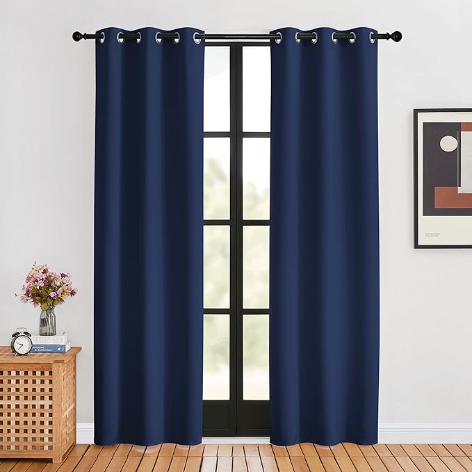 NICETOWN Navy Blackout Curtains for Living Room, 2 Panels, W34 x L80, Window Treatment Energy Saving Thermal Insulated Room Darkening Solid Grommet Panels for Bedroom