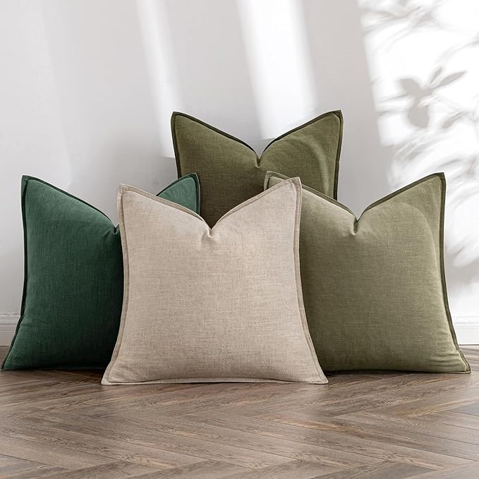 MIULEE Neutral Green Linen Pillow Covers Pack of 4 Decorative Natural Solid Throw Pillow Covers Accent Boho Farmhouse Couch Pillowcases Modern Spring Home Decor for Living Room Bed Sofa 20x20 Inch