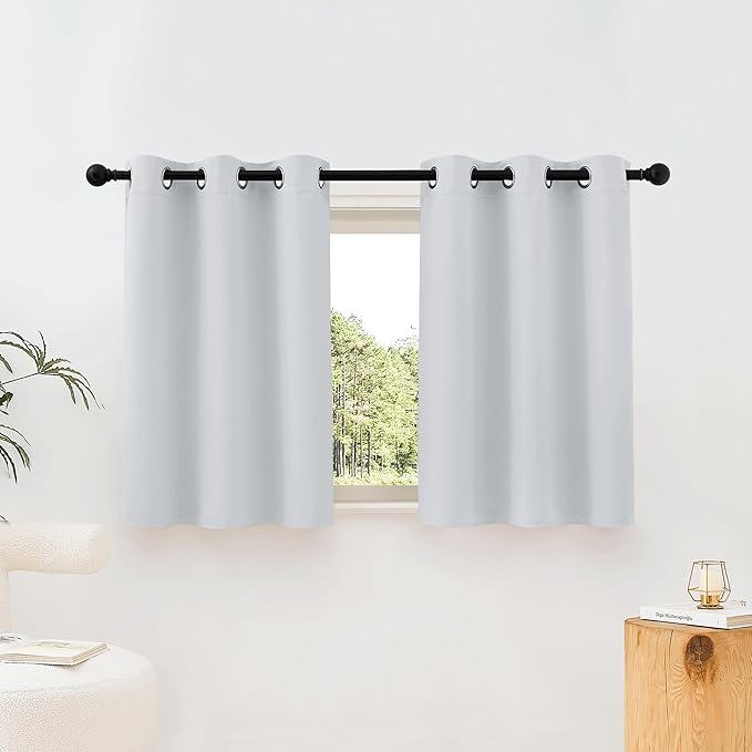 NICETOWN Greyish White Room Darkening Curtains Blackout 36 inch Curtains for Kitchen, Grommet Solid Window Treatments Sound Reducing for Bedroom, 2 Panels, W37 x L36, 2 Panels