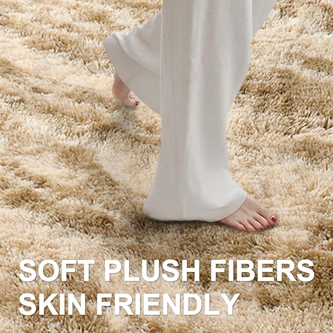 Area Rugs for Living Room, Tie-Dyed 5x7 Feet Soft Fluffy Shagg Plush Rug High Pile Large Indoor Modern Non-Slip Floor Carpet for Bedroom Nursery Kids Home Room Dorm Decor Aesthetic Khaki