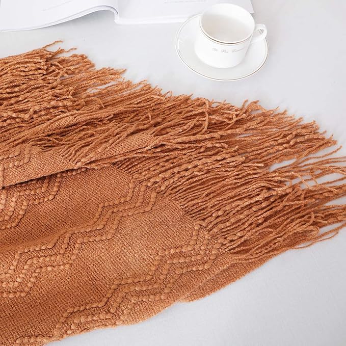 BOURINA Almond Throw Blanket 50x60 Inches Throw Textured Solid Soft Sofa Couch Decorative Knit Blanket