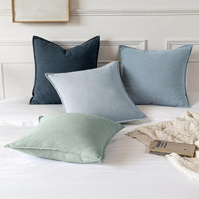 MIULEE Decorative Linen Euro Sham Pillow Covers 26x26 Blue Grey Boho FarmhouseNeutral Couch Throw Pillows for Bed Pack of 2 Accent Coastal Modern Pillowcase Summer Sofa Livingroom Home Decor