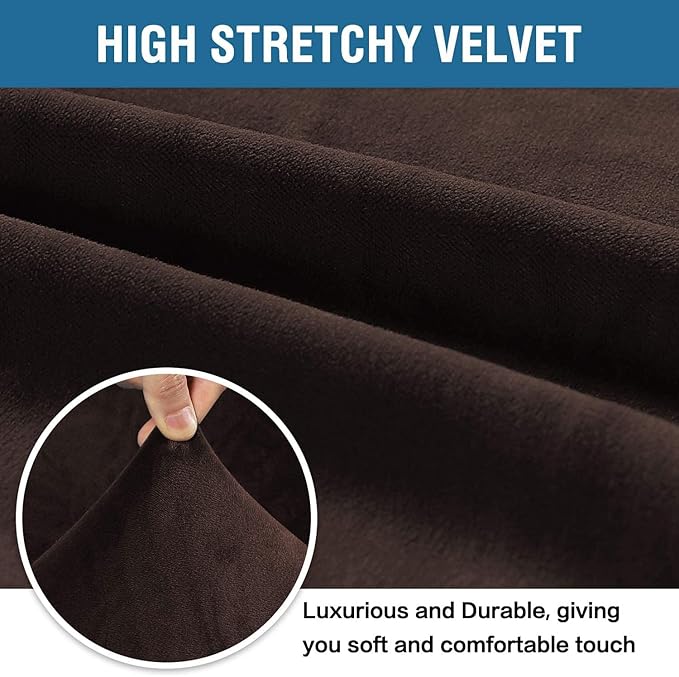 H.VERSAILTEX Stretch Velvet Armchair Cover Couch Covers 1 Cushion Chair Slipcover for Living Room Furniture Cover Crafted from Thick Comfy Rich Velour (Chair 31"-49", Chocolate)