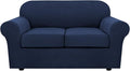 H.VERSAILTEX 3 Piece Stretch Sofa Covers for 2 Cushion Loveseat Couch Covers for Living Room Sofa Slipcovers (Base Cover Plus 2 Seat Cushion Covers) Thicker Jacquard Fabric(Medium Sofa, Navy)