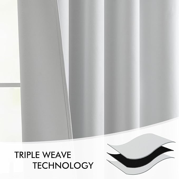 MIULEE Back Tab Light Blocking Curtains 120 Inch Long 2 Panels Set for Living Room Bedroom, Greyish White Rod Pocket/Pinch Pleated Extra Long Thermal Insulated Room Darkening Blackout Curtains/Drapes