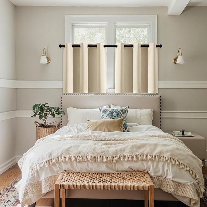 MIULEE Short Curtains for Windows - Cream Beige Blackout Half Window Curtains Thermal Insulated Privacy Drapes for Kitchen Bedroom Bathroom Grommet Top Small Basement Tiers W40 x L36 Inch 2 Panels
