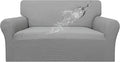 Easy-Going 100% Waterproof Oversized Loveseat Couch Cover, Dual Waterproof Sofa Cover, Stretch Jacquard Sofa Slipcover, Leakproof Furniture Protector for Kids, Pets, Dog and Cat, Light Gray