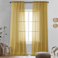 OVZME Gold Sheer Curtains 90 Inches Long 2 Panels - Soft Light Filtering Window Sheer Panels for Living Room/Bedroom, Top Dual Rod Pocket, 1 Pair, Each 42Wx90L Inches