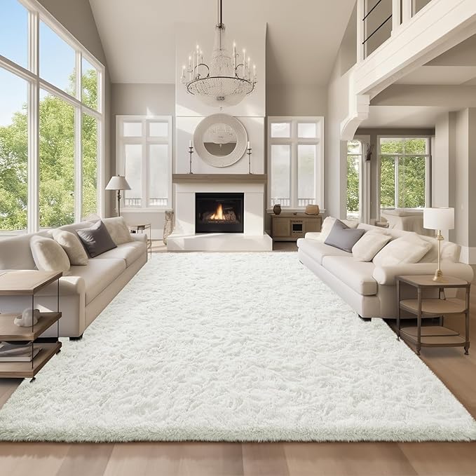 Ophanie Area Rugs 9x12 Living Room, Large White Bedroom Carpet, Big Shag Indoor Thick Soft Nursery Rug, Fluffy Carpets for Boy and Girls Room Dorm Home Decor Aesthetic