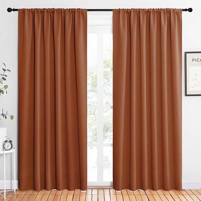 NICETOWN 2 Panels Blackout Curtains, Rod Pocket Thermal Insulated Drapes 84 inches Long, Easy-Care Modern Home Decoration Sunshades for Guest Room, Living Room, Office, 62 x 84 Inch, Burnt Orange