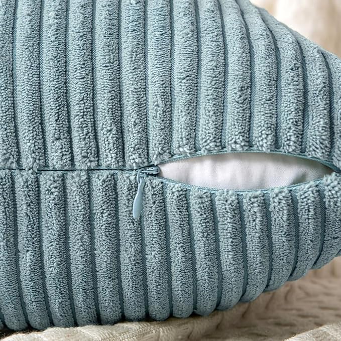 MIULEE Sky Blue Decorative Throw Pillow Covers 20x20 Inch for Couch Bed Sofa Pack of 2 Boho Farmhouse Throw Pillows Soft Cross Corduroy Patchwork Textured Cushion Cases