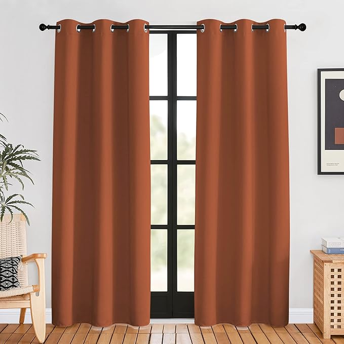 NICETOWN Blackout Draperies Curtains for Girls Room, Burnt Orange, 1 Pair, 42 x 80 inches, Nursery Essential Thermal Insulated Grommet Top Blackout Panels