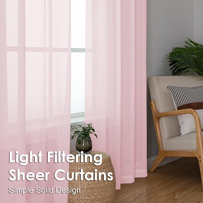 OVZME Blush Pink Sheer Curtains 72 Inches Long 2 Panels - Soft Light Filtering Window Sheer Panels for Living Room/Bedroom, Top Dual Rod Pocket, 1 Pair, Each 42Wx72L Inches