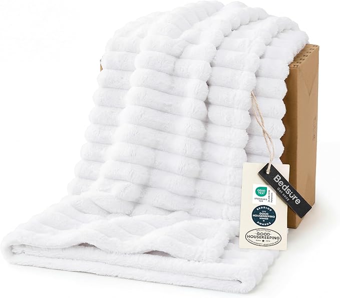Bedsure GentleSoft White Twin XL Blanket for Bed - Cozy Soft Blankets for Women, Cute Small Fleece Throws for Girls, Birthday Gifts for Women Decor Gifts for Mom, Bright White, 66x90 Inches