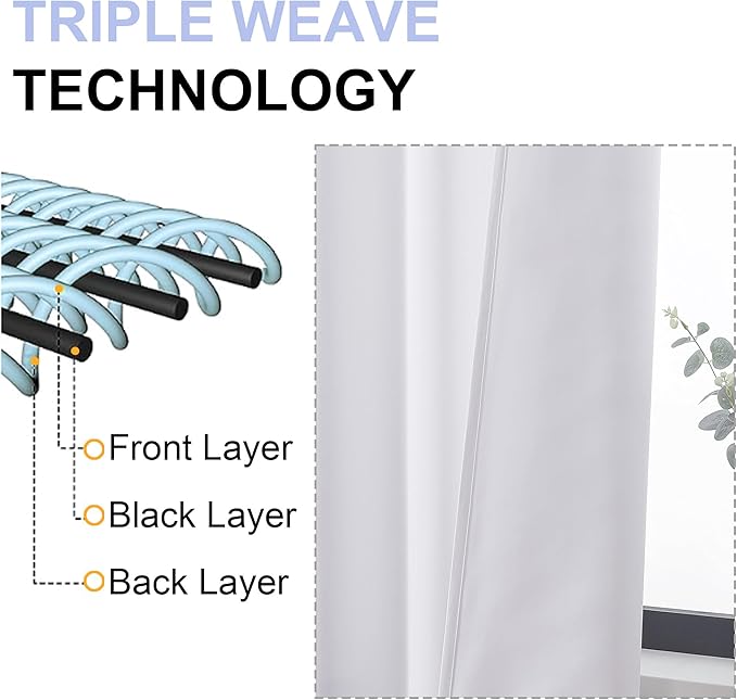 Simplebrand Ava Pure White Curtains for Patio 108 Inches Long 2 Panels Set, Room Darkening Window Treatment, Light Filtering Curtain Drapes, Soft Casual Rod Pocket Privacy Curtains, W50 x L108 Inch