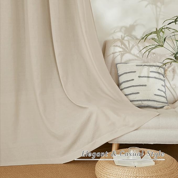 NICETOWN Linen Curtains 96 inches Long for Living Room, Grommet Semi Sheer Drapes Linen Weave Window Treatments Privacy Added with Light Filtering for Bedroom, Angora, W34 x L96, 2 Panels