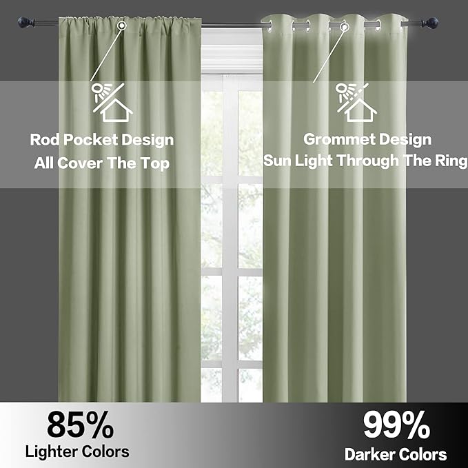 RYB HOME RV Curtains for Camper Windows, Mini Small Thermal Insulated Sunlight Heat Blocking Blackout Privacy Portable Curtains for Travel Trailer, Width 34 by Length 24, Sage Green, 2 Panels