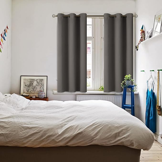 BGment Blackout Curtains for Bedroom - Grommet Thermal Insulated Room Darkening Curtains for Living Room, Set of 2 Panels (38 x 45 Inch, Grey)