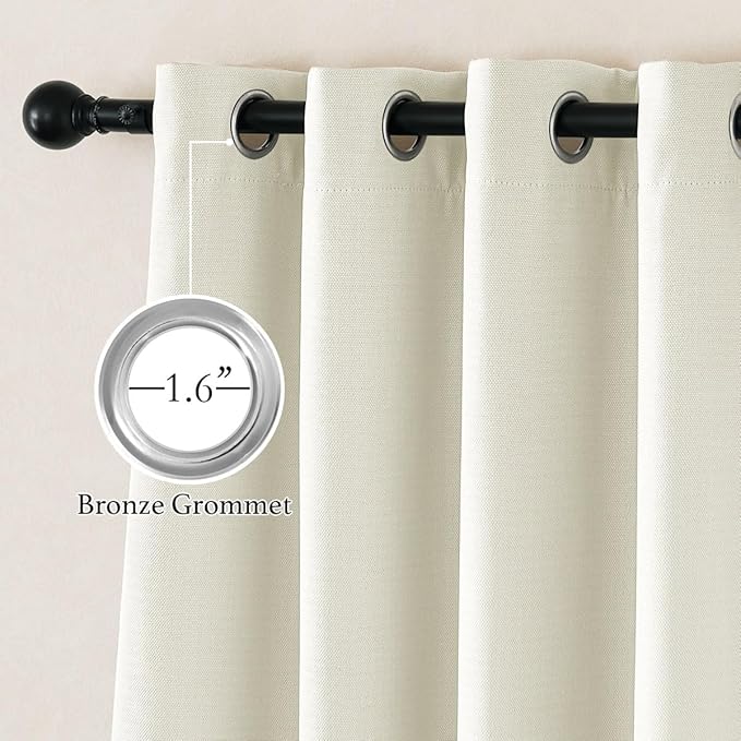 NICETOWN Faux Linen 100% Blackout Living Room Curtains 96 inches Long, Silver Grommet 2 Layers Window Treatment with White Liner Thermal Curtains for Bedroom, Vanilla, W52 x L96, 2 Panels