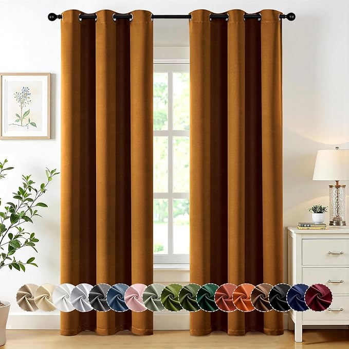 MIULEE Gold Brown Blackout Curtains for Bedroom Living Room 84 Inches Long 2 Panels, Thermal Insulated Room Darkening Drapes Solid Grommet Noise Reduction Light Blocking Window Treatments 40x84 inch