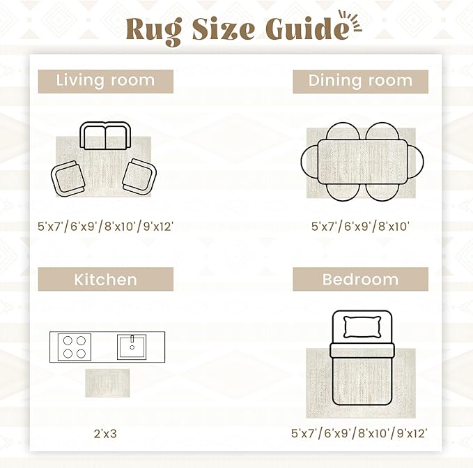 6x9 Area Rugs for Living Room: Washable Moroccan Geometric Boho Rug Farmhouse Non Slip Stain Resistant Large Rug Low Pile Soft Carpet for Bedroom Dining Room Home Office Kids Room (Ivory Beige,6'x9')