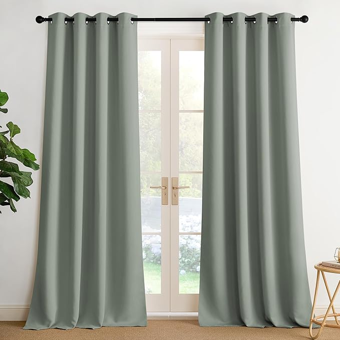 NICETOWN Room Darkening Draperies Curtains Panels, 2 Panels Sage Green W52 x L108