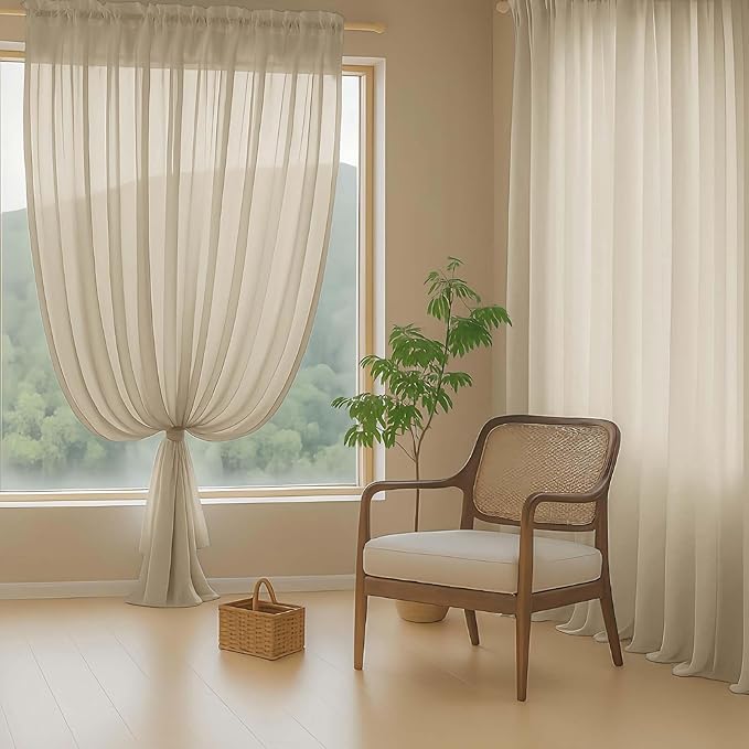 Taupe Sheer Curtains 84 Inches Long 2 Panels, Elegant Airy Transparent Light Filtering Window Curtains, Window Drapes for Living Room Bedroom, Top Dual Rod Pocket Design, 2x42Wx84L Inches
