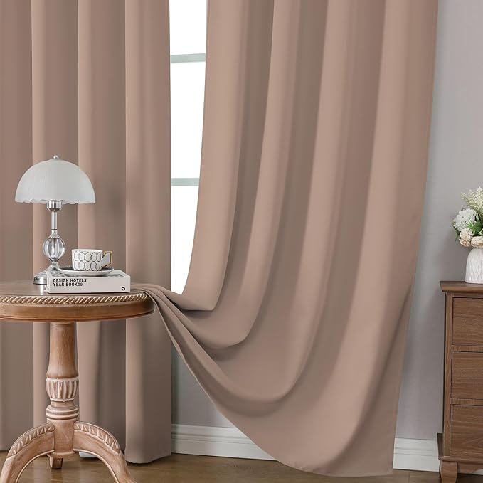 CUCRAF Khaki Blackout Curtains 108 inch Length 2 Panels Set, Rod Pocket Room Darkening Drapes for Bedroom Living Room, Insulated Thermal Light Blocking Window Curtain (W52 x L108 Inch)