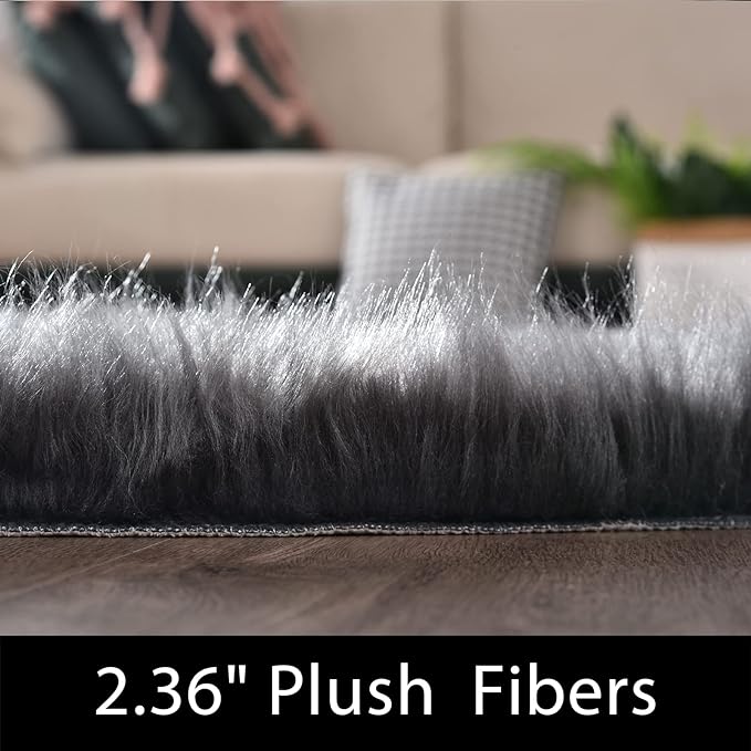 Latepis Living Room Rugs 8x10 Area Rugs for Living Room Dark Grey Faux Sheepskin Fur Rug for Bedroom Washable Fluffy Rug for Office Entertainment Home Décor