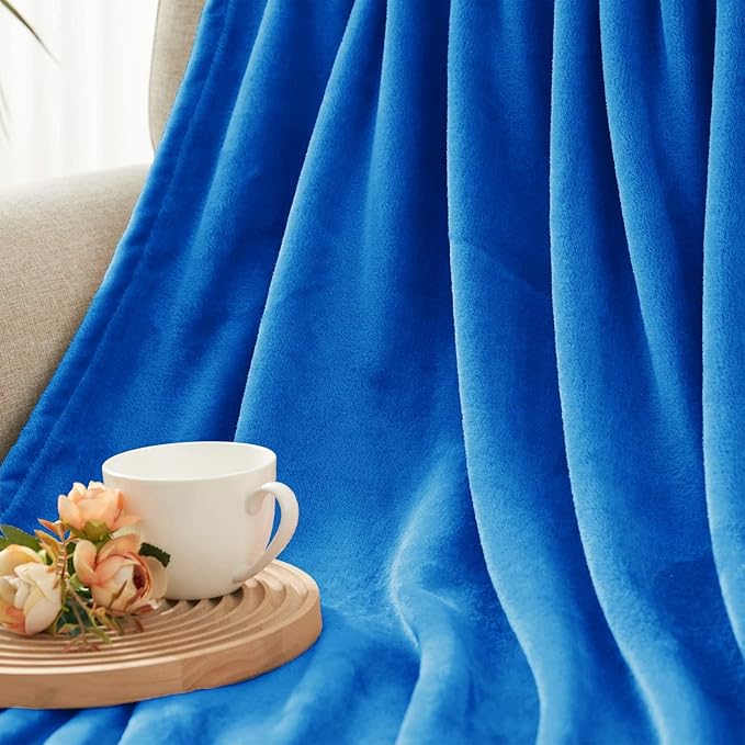 Exclusivo Mezcla Fleece Blanket King Size for Bed, Super Soft and Warm, All Season, Cozy, Plush, Lightweight, 90x104 Inches, Cobalt Blue