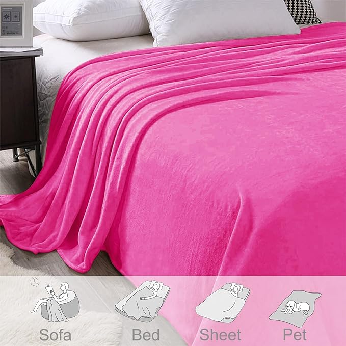 Exclusivo Mezcla Fleece Blanket Twin Size for Bed, Super Soft and Warm, All Season, Cozy, Plush, Lightweight, 90x66 Inches, Hot Pink