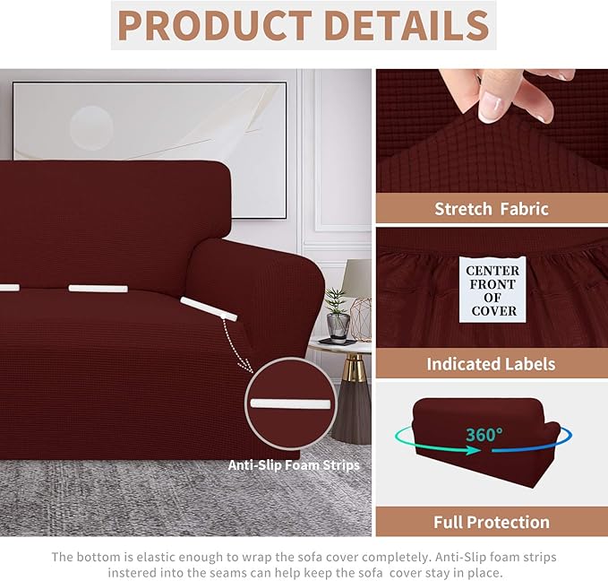 Easy-Going 100% Waterproof Couch Cover, Dual Waterproof Sofa Cover, Stretch Jacquard Sofa Slipcover, Leakproof Furniture Protector for Kids, Pets, Dog and Cat (Oversized Sofa, Wine)