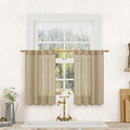 LAMIT Brown Linen Cafe Curtains 30 Inch Length, Semi Sheer Light Filtering Window Panels Back Tab and Rod Pocket Drapes for Kitchen/Small Windows, 25 x 30 Inch, 2 Panels