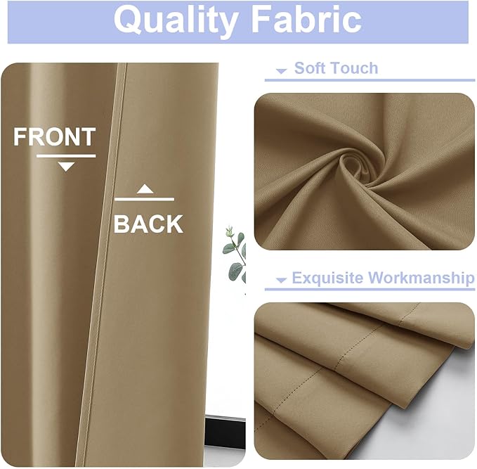 Simplebrand Ava Taupe Short 24 Inches Blackout Curtain 2 Panels Set, Half Window Rod Pocket Privacy Curtain Tiers for Kitchen, Curtains Blackout for Bathroom Shades, W30 x L24 Inch, Taupe