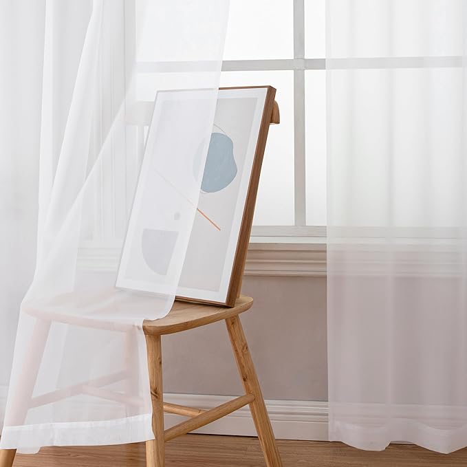 OWENIE White Sheer Curtains 78 inches Long 2 Panels Set, Sheer White Curtains for Living Room/Bedroom, Rod Pocket Voile Sheer Panel Drapes, 2pcs, Each 42" W x 78" L